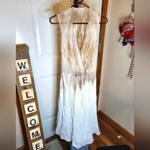 Language Dress Small vneck rn#94062 Tan and Beige